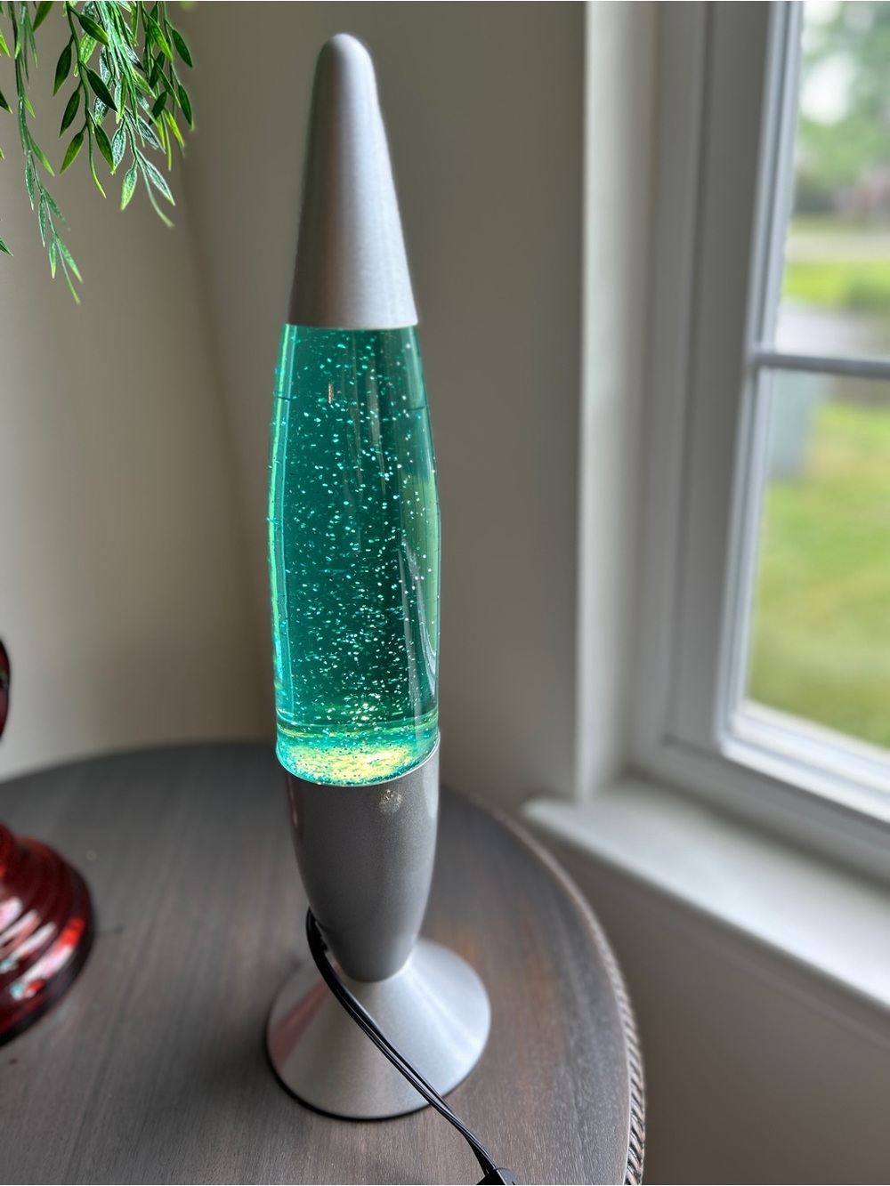 Pliable Art Lamp 18" Tall Base & Cap , 2002 Green, Blue Liquid Tested & Working